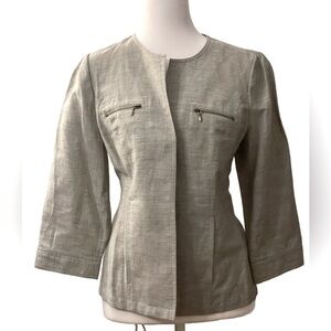 🌸NWOT CHICO’S Gray Linen 3/4 Sleeve Suit Jacket with 4 Pockets Size 0